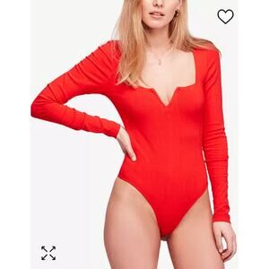 Free People Intimately Bodysuit Womens LG Thong deep split Neckline long sleeve